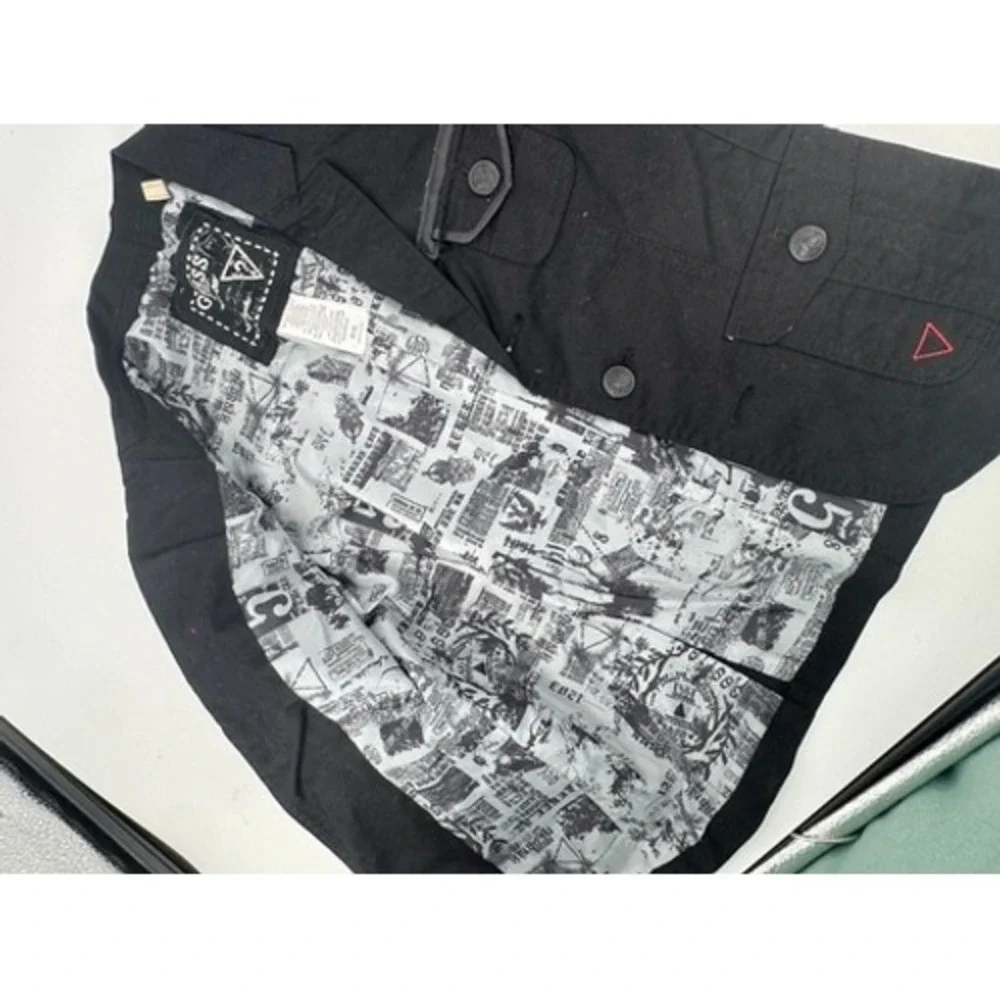 Guess Military Jacket Kids S 4 Black Studded Epaulette Linen‎ Blend Jacket Read